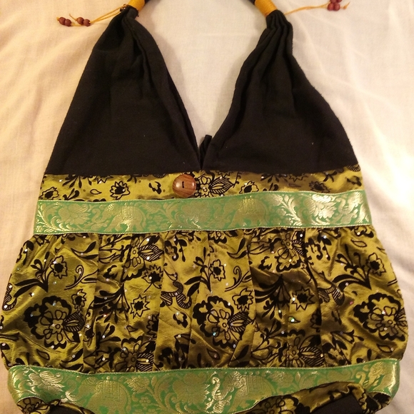 Vintage Hobo Elephant & Floral Print, Lime, Olive Green & Black - Picture 2 of 8
